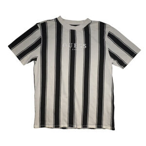 Guess Originals Striped T-Shirt Black White Logo Tee Men’s Medium Casual Top